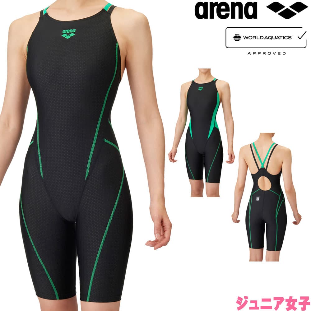 アリーナ ARENA 競泳水着 ジュニア女子 WA承認モデル レーシングワンピーススパッツ オープンバック ダブルストラップ ハーフレッグ オールインワン AQ...