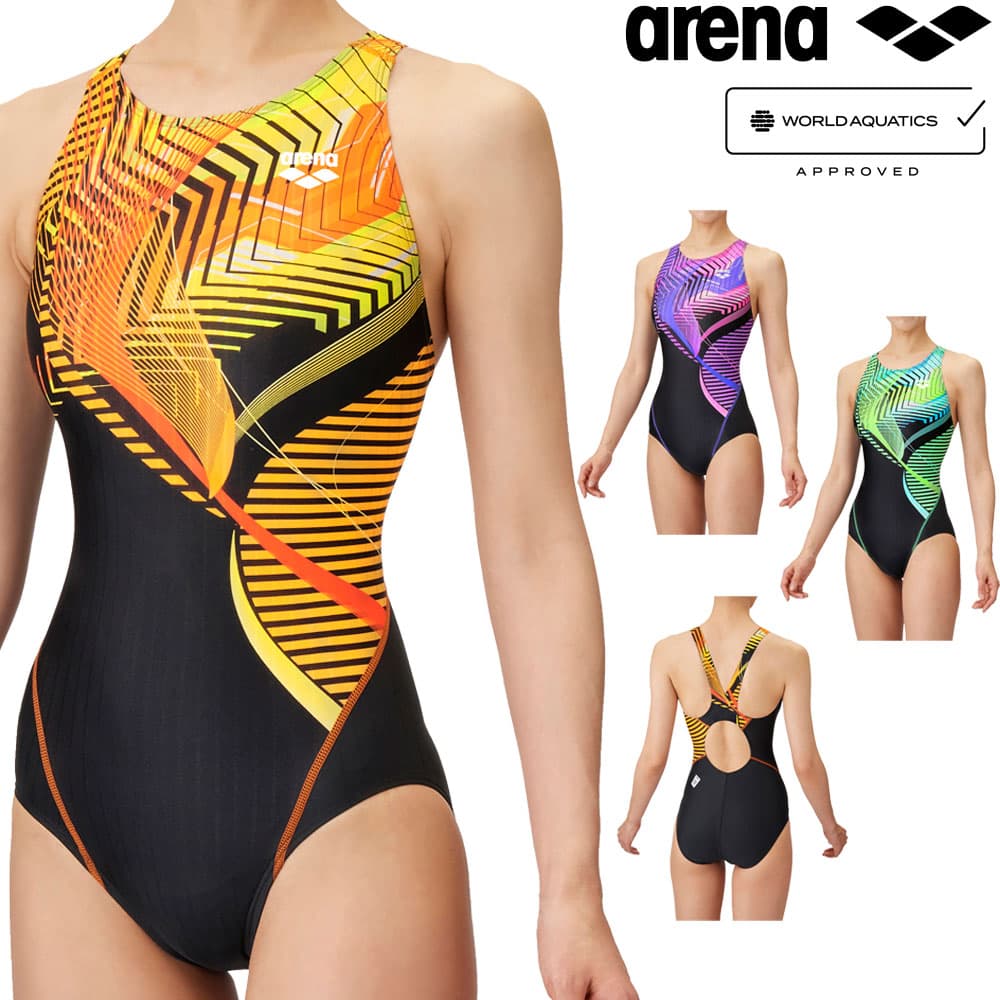 アリーナ ARENA 競泳水着 レディース WA承認モデル レーシングワンピース オープンバック AQUA RACING AQUA STRIPE-D 2025年春夏モデル AS5SRC65L fina マーク あり