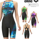 アリーナ ARENA 競泳水着 レディース WA承認モデル レーシングワンピーススパッツ オープンバック ハーフレッグ オールインワン AQUA RACING ECO AQUA STRIPE-D 2025年秋冬モデル WAVES AS5FRC55L fina マーク あり