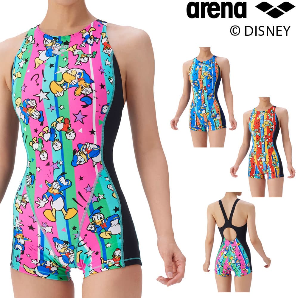 アリーナ ARENA 競泳水着 練習用水着 レディース トレーニングワンピーススパッツ オープンバック ミドルレッグ オールインワン ディズニー “ドナルド・ダック” “ヒューイ・デューイ・ルーイ” タフスーツ タフスキンEP 競泳練習水着 2025年秋冬モデル AS5FWM54L