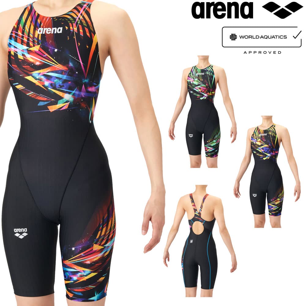 乐天商城 - アリーナ ARENA 競泳水着 レディース WA承認モデル AQUA RACING ECO AQUA STRIPE-D レーシングワンピーススパッツ オープンバック ハーフレッグ オールインワン 2026年春夏モデル AS6SRC74L fina マーク あり