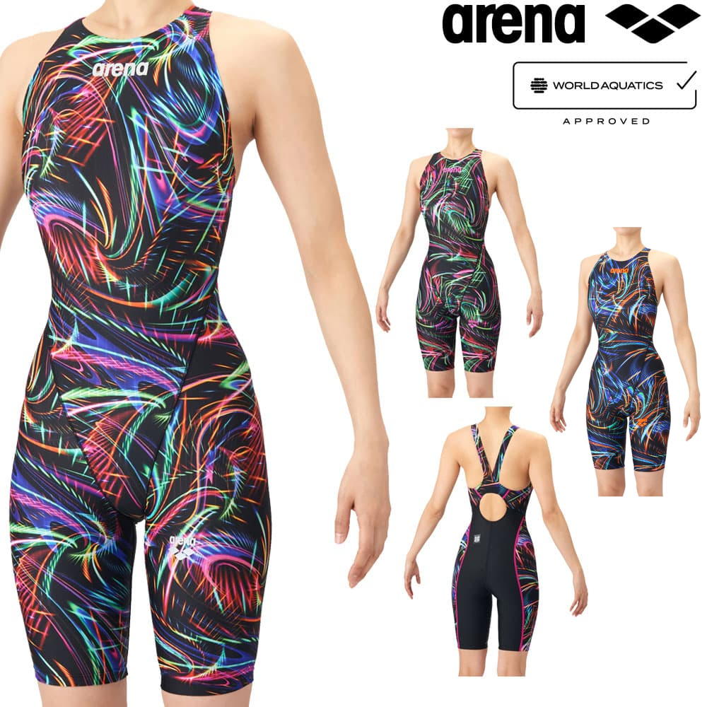 樂天商城 - アリーナ ARENA 競泳水着 レディース WA承認モデル AQUA RACING ECO AQUA STRIPE-D レーシングワンピーススパッツ オープンバック ハーフレッグ オールインワン 2026年春夏モデル AS6SRC76L fina マーク あり