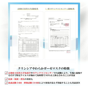 抗ウイルスマスク 抗ウイルス特許加工済素材 布マスク 日本製 ガーゼマスク 抗ウイルス 洗える 肌に優しい 不織布マスクの替わりに【生地に触れるだけで99%以上のウイルスが5分以内に減少】