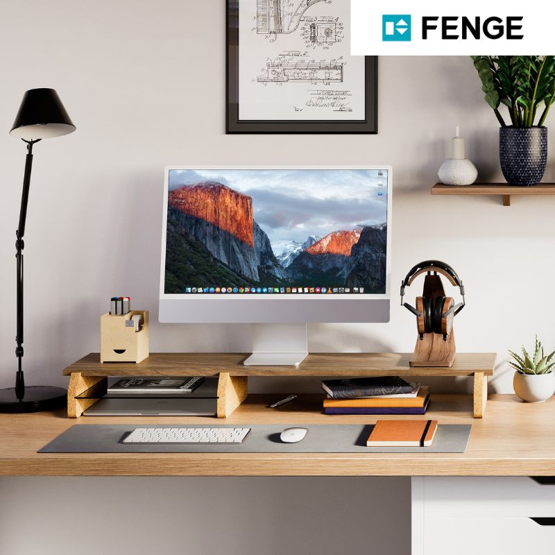 FENGE モニター台 机上台 パソコン台 PC台卓上 パソコンスタンド デスクトップ用 机上 机上ラック pcモニター台 パソコンラック 卓上収納 整理整頓 横幅108cm 木製天板