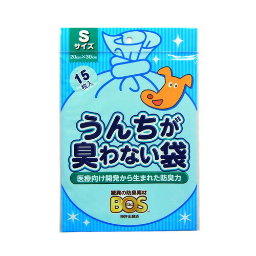 驚異的な防臭力！ 内容量 1袋(15枚入) 袋の色 水色 サイズ 1枚：20×30cm 原料 ポリプロピレン不織布、綿状パルプ、吸水紙、高分子吸収体(ポリプロピレン)、ポリエチレンフィルム、ホットメルト粘着材 対象 中型犬用またはシーツ処理 消臭/犬用品/ペット用品/BOS/ボス