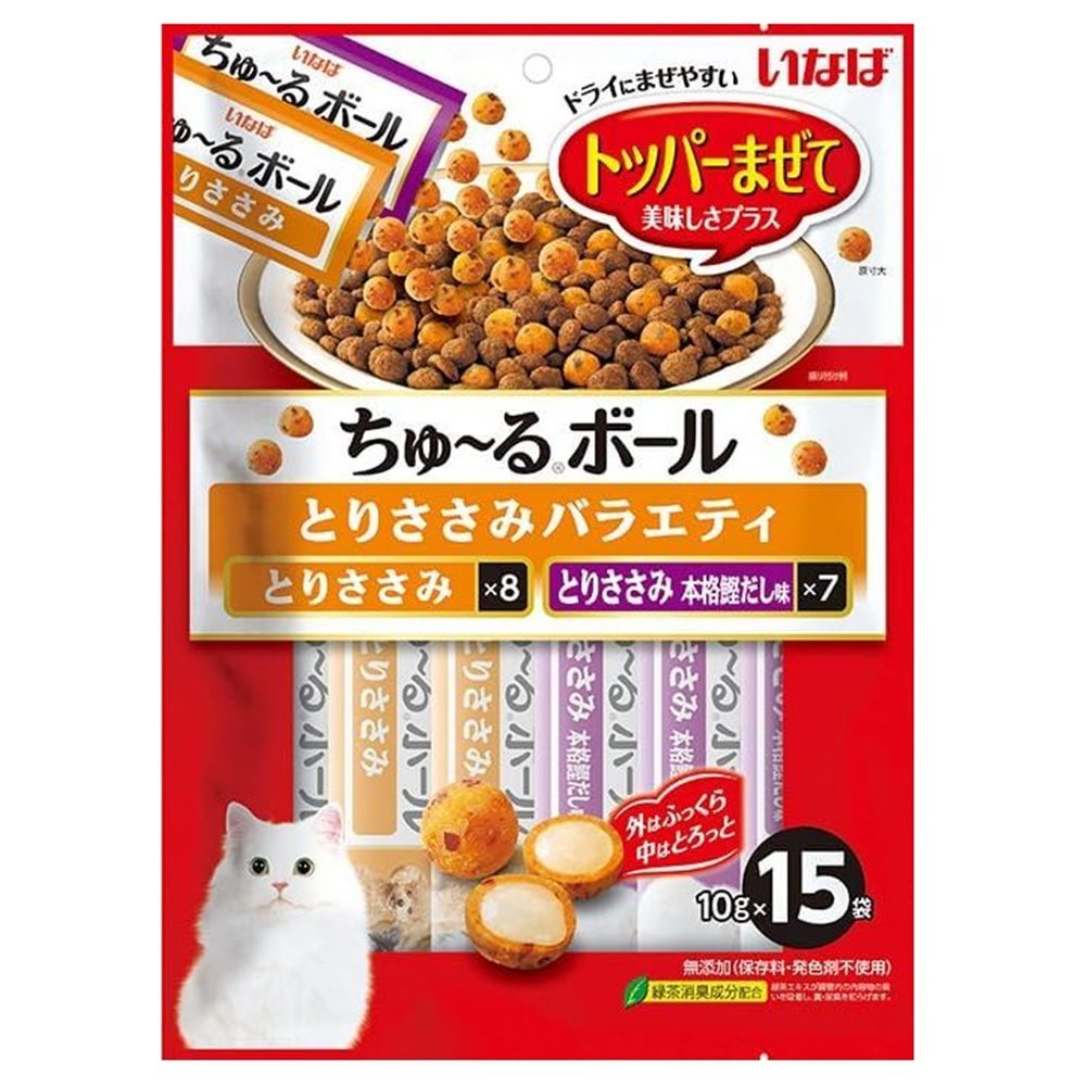 特徴ドライフードに混ざりやすいようにサイズや形にこだわりました。ごはんに混ぜて毎日の食事をさらに美味しく、楽しめます。 【こんな時におすすめ】 ・いつものごはんをさらに美味しくしたいときに ・食欲がないときに ・いつもの味に飽きてしまったときに ・ちょっとしたおやつやご褒美に使い方●いつものごはんに混ぜて かけるだけでなく、混ぜ込むことで最後まで美味しさが続きます ●そのままおやつとして内容量10g×15袋原材料【とりささみ】鶏肉（ささみ）、かつお節、鶏脂、でん粉、卵白粉末、チキンエキス、酵母エキス、寒天、カゼインナトリウム、増粘多糖類、ビタミンE、緑茶エキス、紅麹色素【とりささみ 本格鰹だし味】鶏肉（ささみ）、かつお節、鶏脂、でん粉、卵白粉末、かつお節エキス、酵母エキス、寒天、カゼインナトリウム、増粘多糖類、ビタミンE、緑茶エキス、紅麹色素形状ふりかけ保証成分値たんぱく質20.0％以上、脂質4.0％以上、粗繊維0.1％以下、灰分2.0％以下、水分72.0％以下、約15kcal/袋原産国中国注意事項■商品の撮影には最大限注意を払っておりますが、閲覧時のモニター環境によりましては実際の商品と若干違うお色味に映ることもございます。