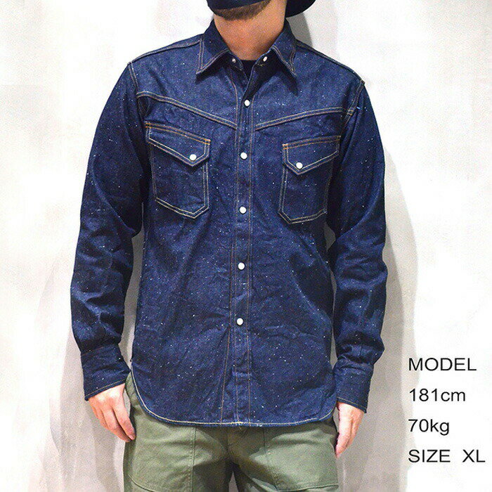 シャツ メンズ 長袖 トップス 日本製 岡山 デニムウエスタンシャツ burgus plus バーガスプラス 岡山デニム 力織機 職人技 パールボタン 本物の貝ボタン 拘りのディテール