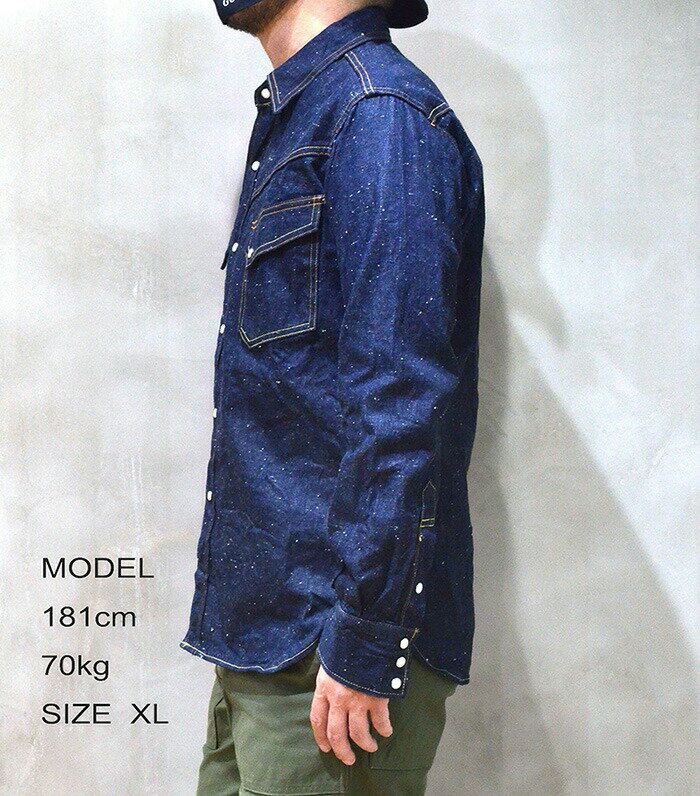 シャツ メンズ 長袖 トップス 日本製 岡山 デニムウエスタンシャツ burgus plus バーガスプラス 岡山デニム 力織機 職人技 パールボタン 本物の貝ボタン 拘りのディテール