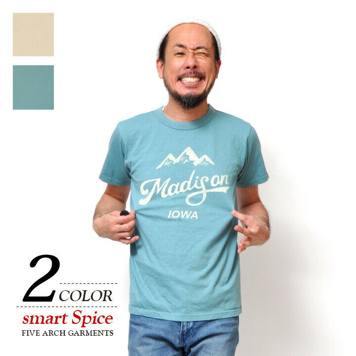 Tシャツ メンズ 半袖 フロントロゴ 厚手 ベージュ グリーン S-XL LL 2L 人気 アメカジ スマートスパイス スマスパ 0162