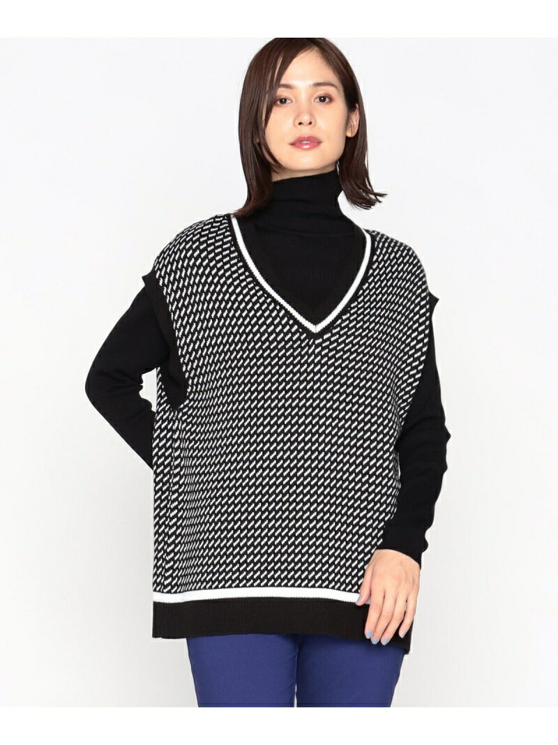 【SALE／70%OFF】幾何学柄 オーバーサイズベスト COMME CA ISM コムサイズム トップス ベスト・ジレ ブラウン ブラック【RBA_E】[Rakuten Fashion]