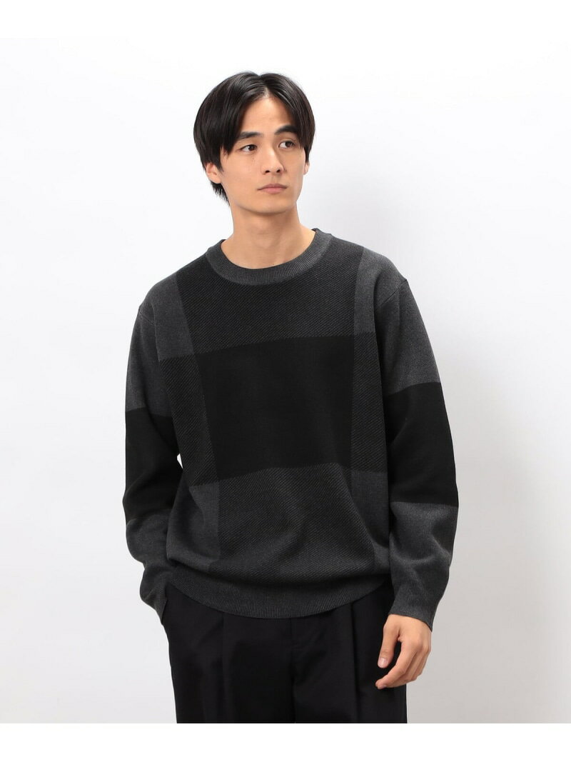 【SALE／30%OFF】チェック柄ジャガード クルーネックニット COMME CA ISM コムサイズム トップス ニット ベージュ グレー グリーン【RBA_E】【送料無料】[Rakuten Fashion]