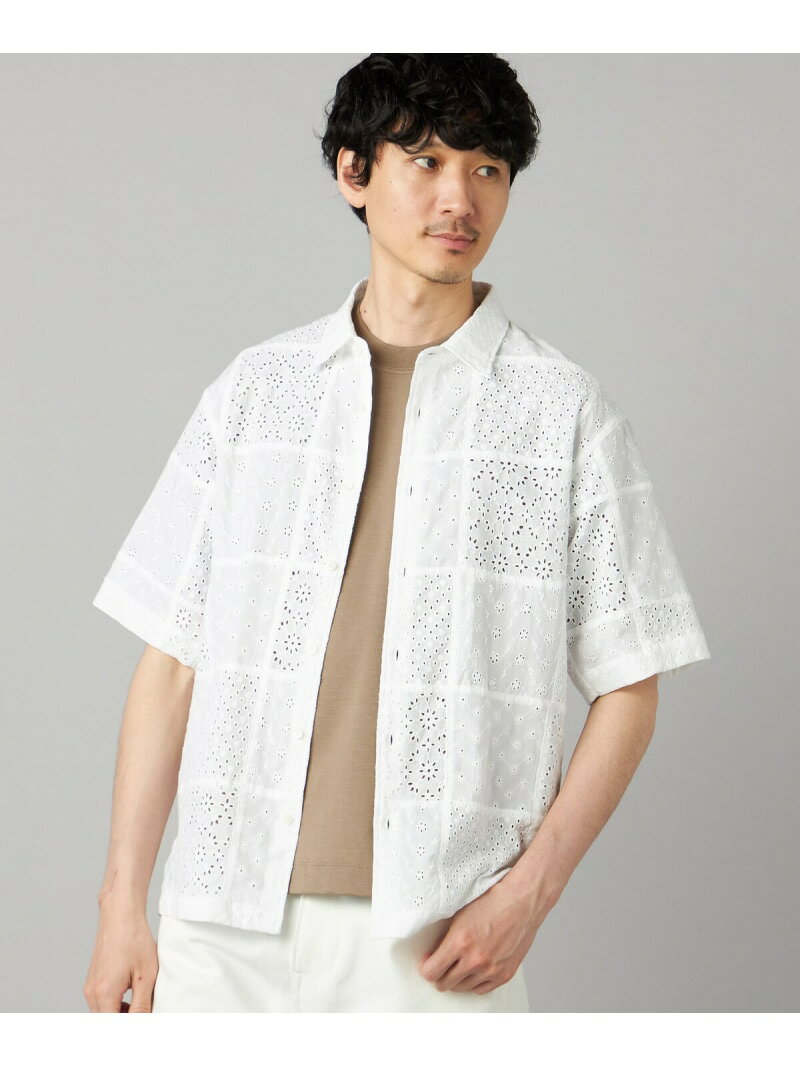 Rakuten - パッチワークレース 半袖シャツ COMME CA MEN コムサメン トップス シャツ・ブラウス ホワイト ブラック【送料無料】[Rakuten Fashion]