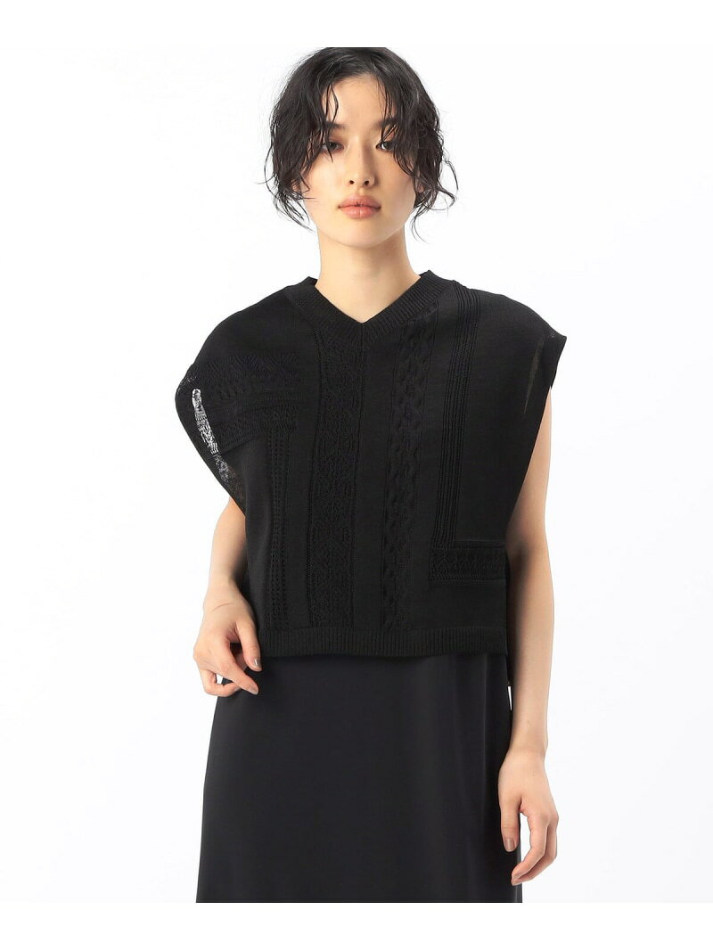 Rakuten - 【SALE／20%OFF】[ +サイズ ] シアーレース編み ベスト Gabardine K.T + コムサ トップス ニット ホワイト ブラック【RBA_E】【送料無料】[Rakuten Fashion]