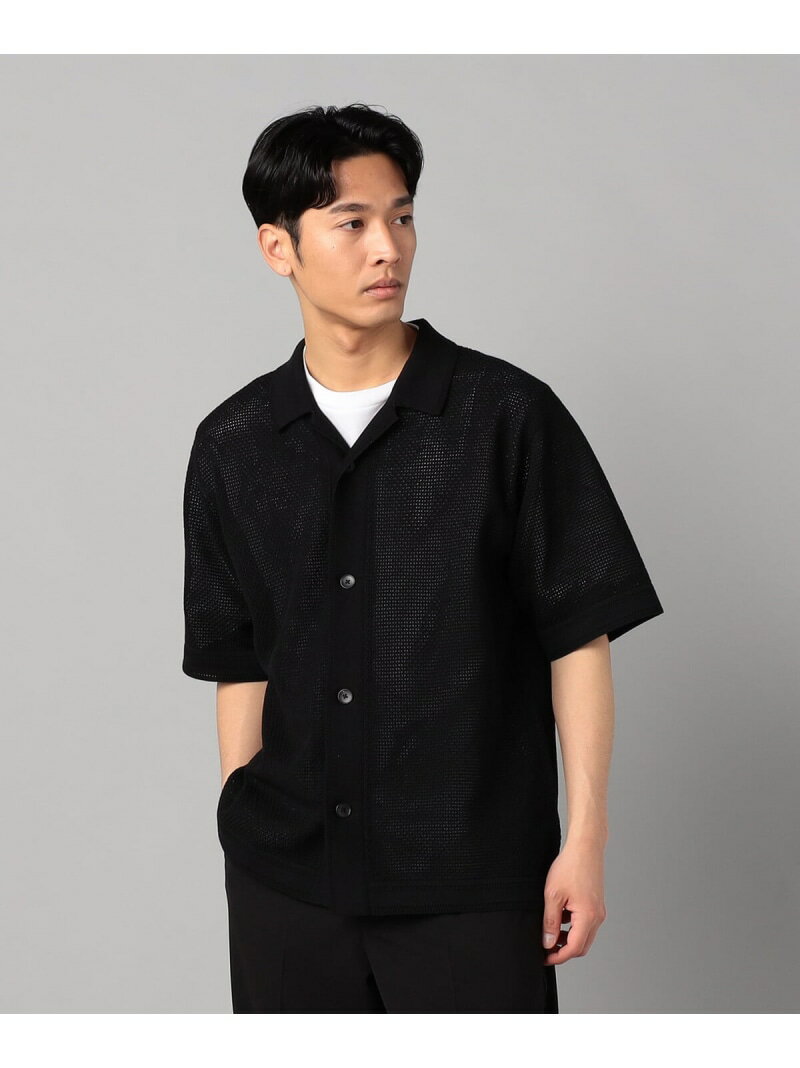 【SALE／30%OFF】鹿の子透かし編みオープンカラー ニットシャツ COMME CA MEN コムサメン トップス ニット ブラック ベージュ ネイビー【RBA_E】【送料無料】[Rakuten Fashion]