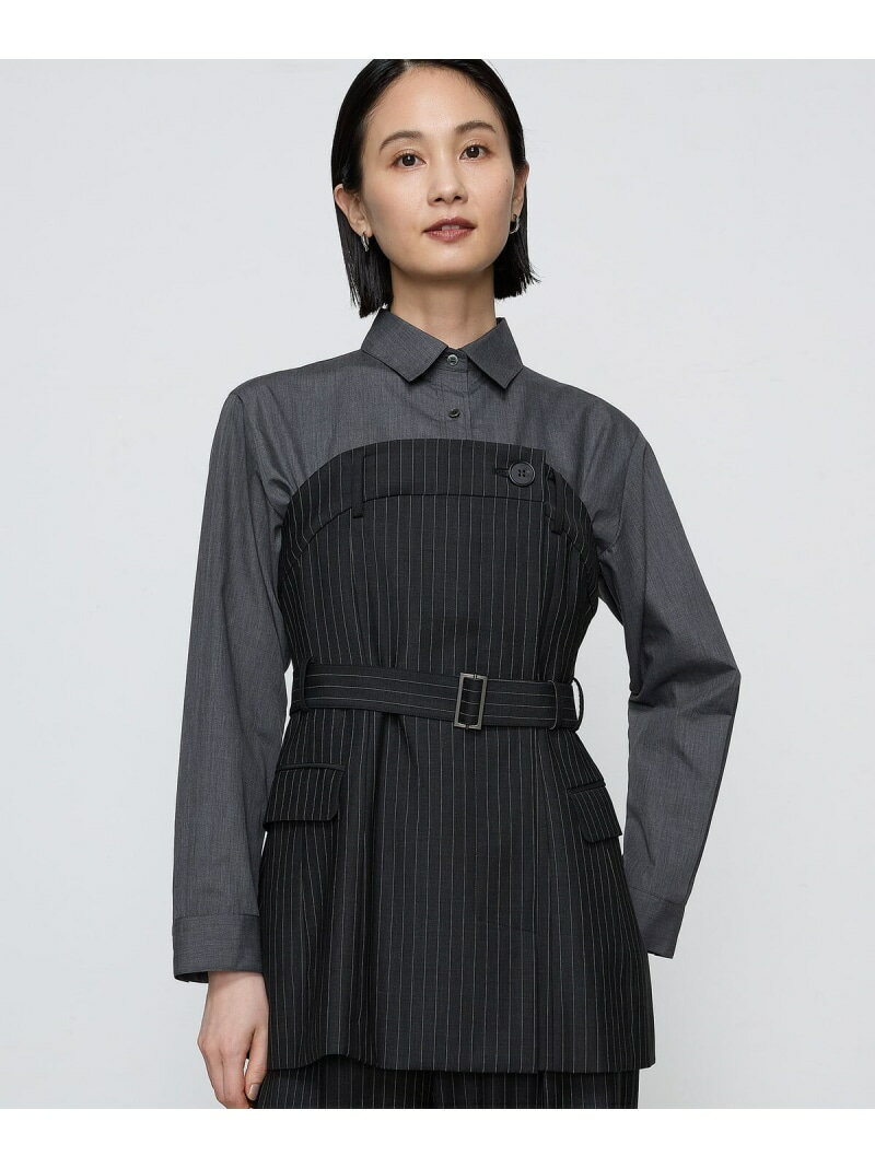 【SALE／40%OFF】【セットアップ対応】ストレッチトロ ビスチェ付きブラウス COMME CA コムサ トップス シャツ・ブラウス グレー ブラック【RBA_E】【送料無料】[Rakuten Fashion]