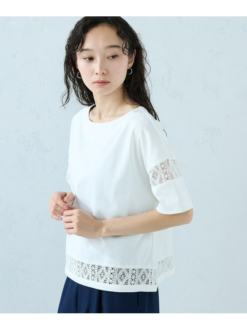 Rakuten - レース コンビTシャツ COMME CA ISM コムサイズム トップス カットソー・Tシャツ ホワイト ブラック【送料無料】[Rakuten Fashion]