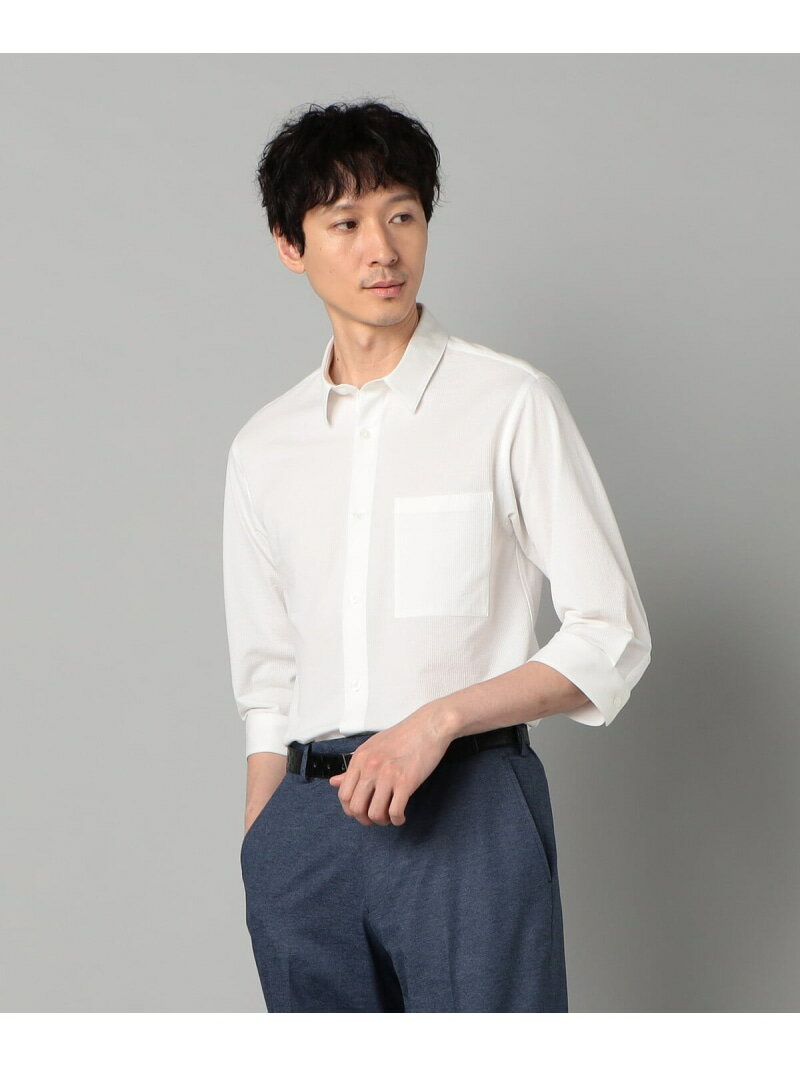 TIOTIO加工 シアサッカージャージー 七分袖シャツ COMME CA MEN コムサメン トップス シャツ・ブラウス ネイビー ホワイト【送料無料】[Rakuten Fashion]