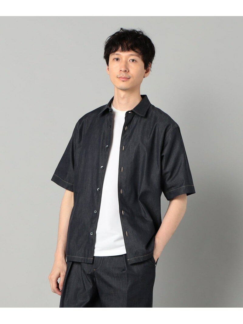 岡山織り超長綿高密度デニム レギュラーカラー半袖シャツ COMME CA MEN コムサメン トップス シャツ・ブラウス ブラック ネイビー【送料無料】[Rakuten Fashion]