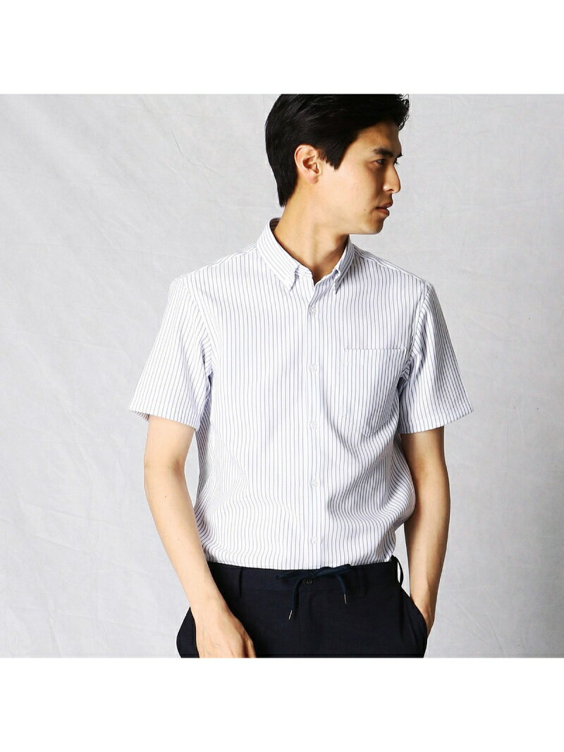 【SALE／30%OFF】【COOLMAX/クールマックス】 ブロックストライプ ボタンダウン半袖ドレスシャツ COMME CA MEN コムサメン シャツ/ブラウス ワイシャツ ネイビー ブラウン【RBA_E】【送料無料】[Rakuten Fashion]