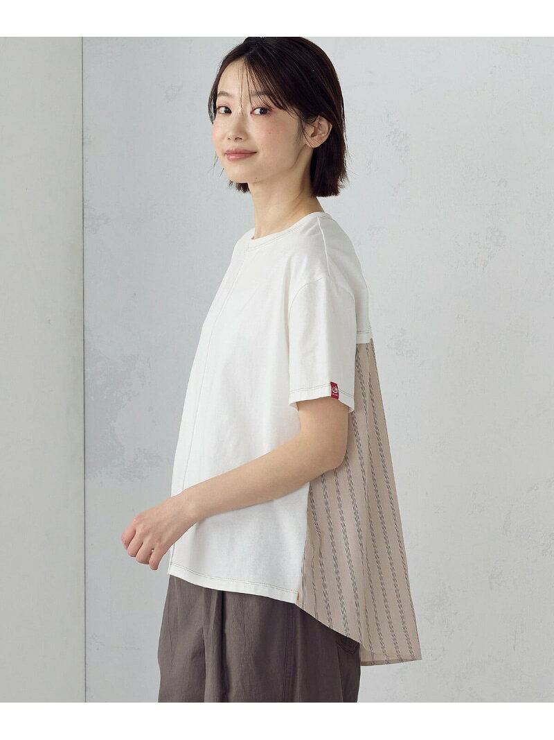 Rakuten - 【SALE／10%OFF】ドビーストライプ バックフレアTシャツ ONIGIRI コムサイズム トップス カットソー・Tシャツ カーキグリーン ベージュ【RBA_E】【送料無料】[Rakuten Fashion]