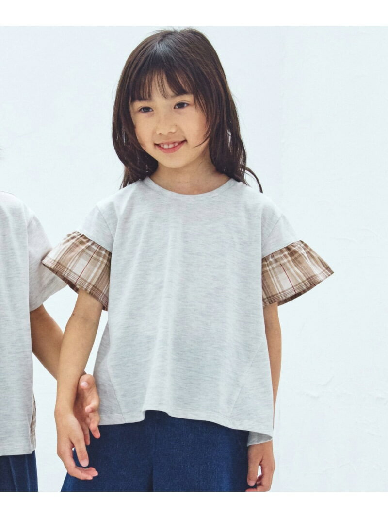 乐天商城 - 【SALE／50%OFF】チェック使い 袖フリルTシャツ COMME CA ISM コムサイズム トップス カットソー・Tシャツ ベージュ ブルー【RBA_E】[Rakuten Fashion]