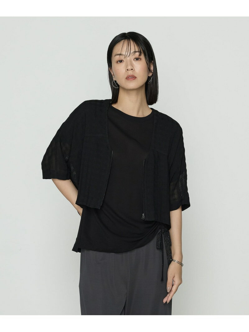 乐天商城 - [ +サイズ ] チェック柄カラミ ショートブルゾン Gabardine K.T + コムサ ジャケット・アウター ブルゾン・ジャンパー ブラック【送料無料】[Rakuten Fashion]