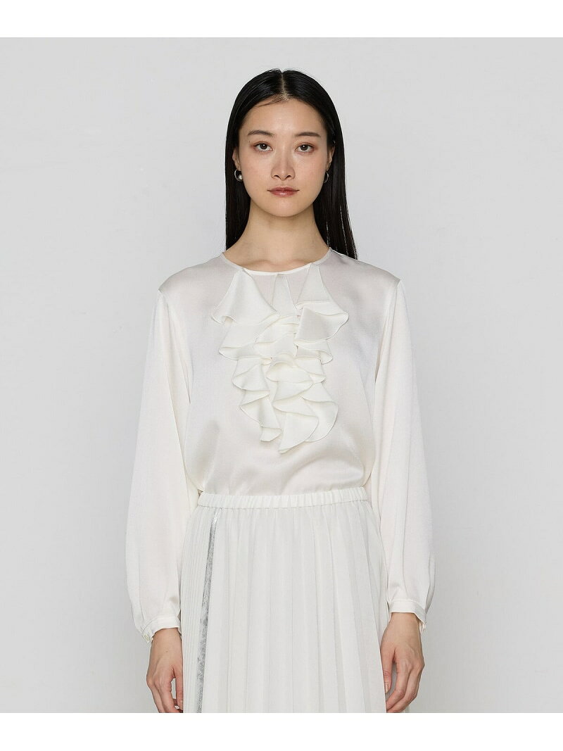 乐天商城 - 【SALE／30%OFF】[ TALLサイズ ] トリアセバックサテンジョーゼット ラッフルブラウス K.T KIYOKO TAKASE TALL コムサ トップス シャツ・ブラウス ホワイト ブラック【RBA_E】【送料無料】[Rakuten Fashion]