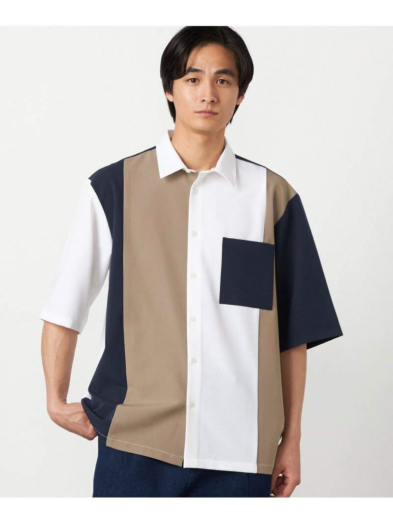 樂天商城 - 【SALE／10%OFF】ウールライク ショートポイントカラー ブロッキング 5分袖シャツ COMME CA ISM コムサイズム トップス シャツ・ブラウス ホワイト ブラック【RBA_E】【送料無料】[Rakuten Fashion]