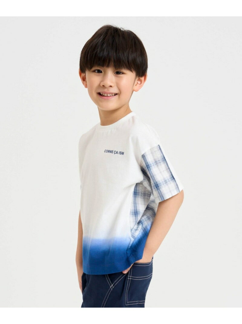 T恤（长袖） - サッカーチェック 切替グラデーション染め 半袖Tシャツ COMME CA ISM コムサイズム トップス カットソー・Tシャツ ブラウン ネイビー[Rakuten Fashion]