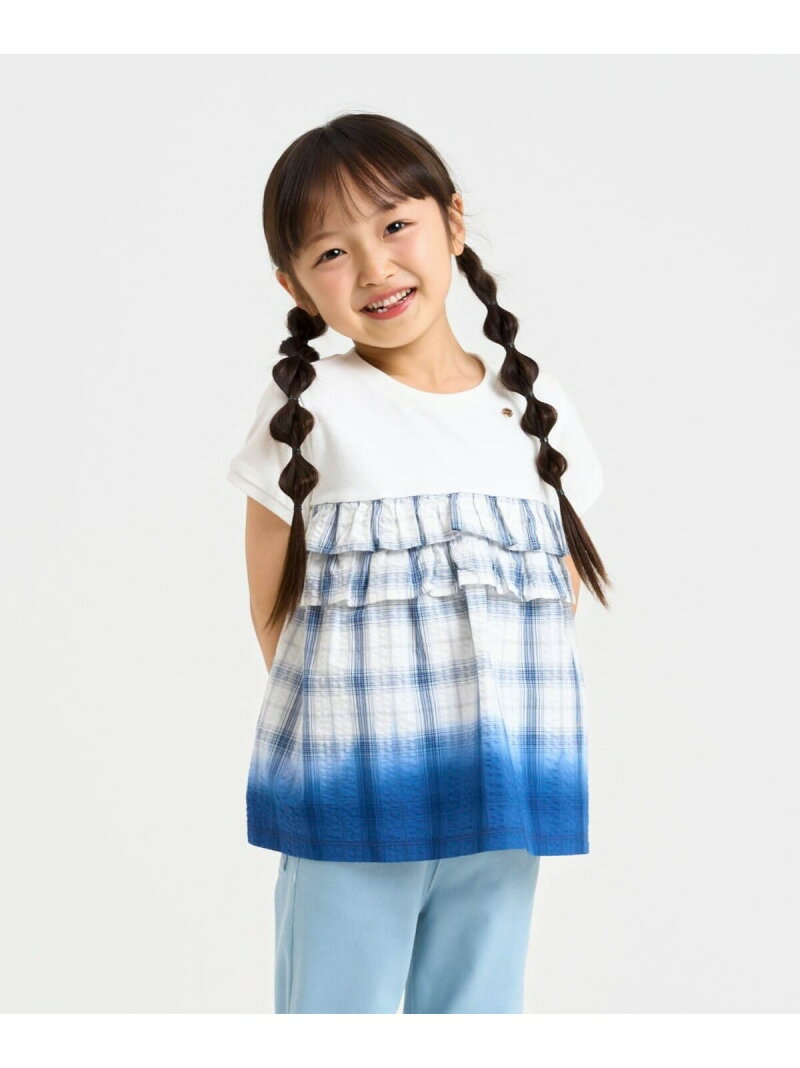 Rakuten - サッカーチェック 切替グラデーション染め チュニックTシャツ COMME CA ISM コムサイズム トップス カットソー・Tシャツ ネイビー ブラウン【送料無料】[Rakuten Fashion]