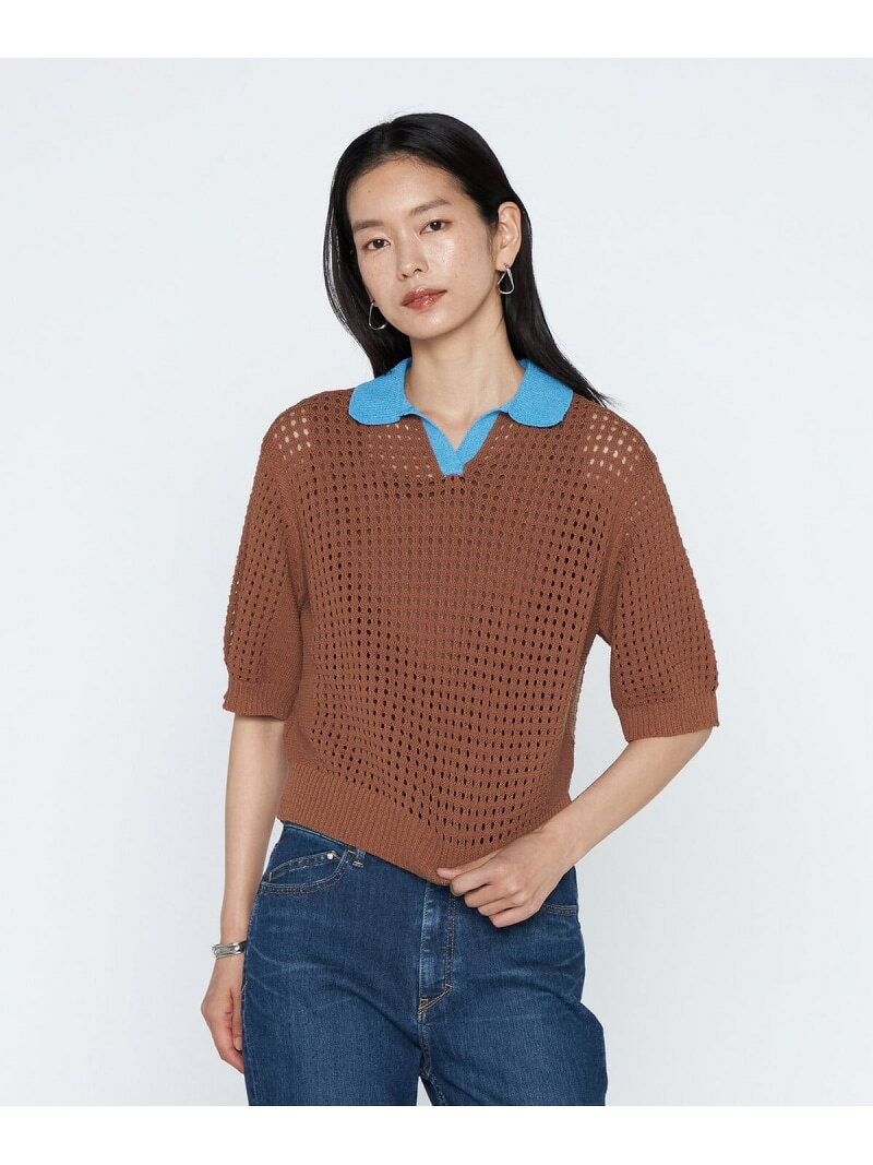 Rakuten - ペーパーヤーン スキッパープルオーバー Maison Platinum コムサ トップス ニット ブラウン ネイビー【送料無料】[Rakuten Fashion]