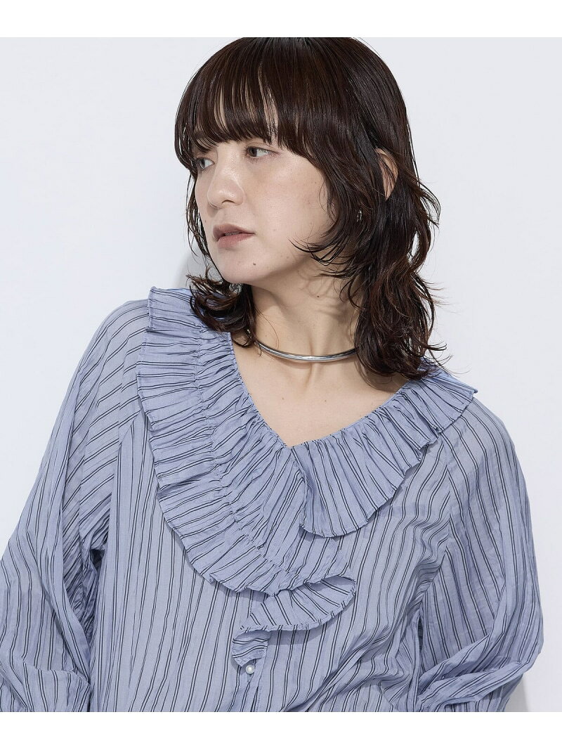 樂天商城 - [ Sサイズ ] シワ加工ストライプ ラッフルシャツブラウス K.T KIYOKO TAKASE S-SIZE コムサ トップス シャツ・ブラウス ホワイト ブルー【送料無料】[Rakuten Fashion]