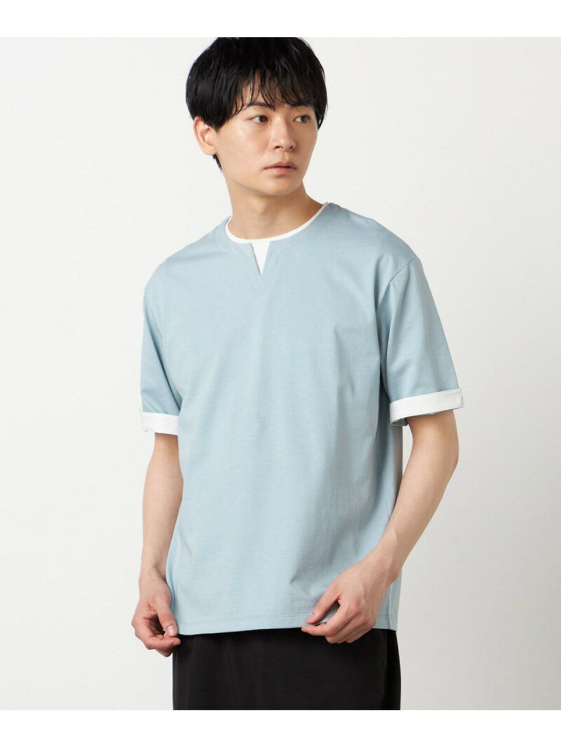 Rakuten - 【接触冷感】USAコットン フェイクレイヤード キーネックTシャツ COMME CA ISM コムサイズム トップス カットソー・Tシャツ ブルー ホワイト ブラック【送料無料】[Rakuten Fashion]