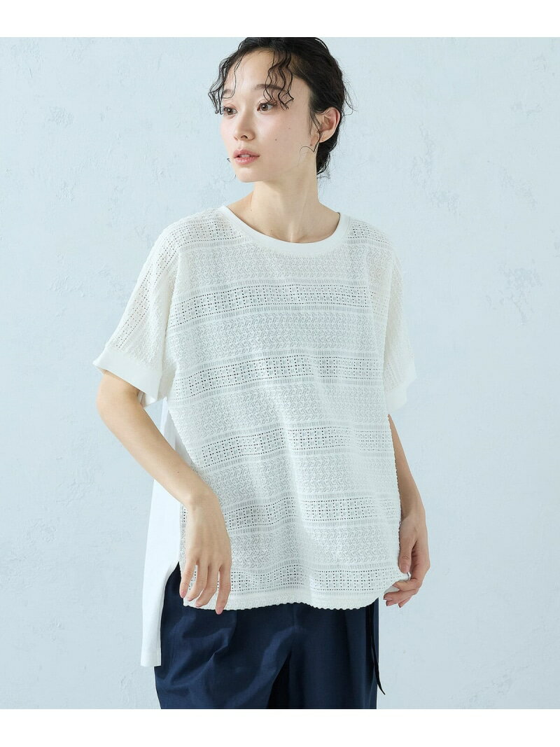 乐天商城 - カットジャガード 切り替えTシャツ ONIGIRI コムサイズム トップス カットソー・Tシャツ ホワイト ネイビー【送料無料】[Rakuten Fashion]