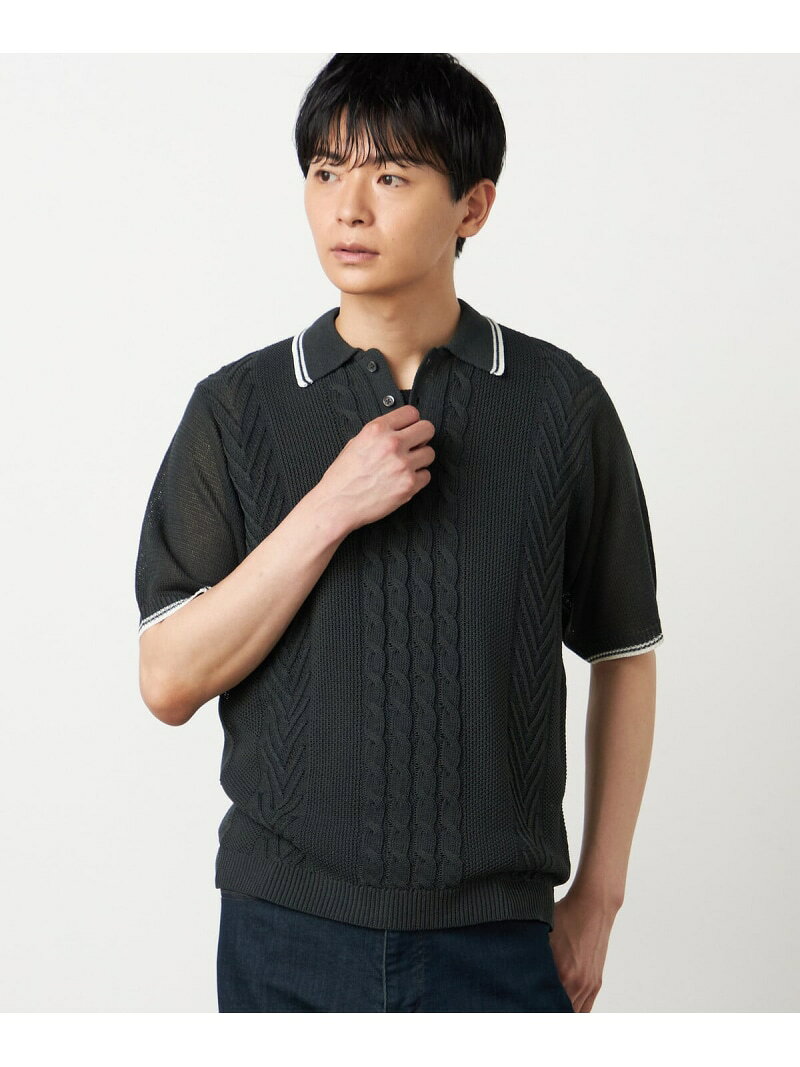 Rakuten - リネンライク ケーブルニット ポロシャツ COMME CA ISM コムサイズム トップス ニット ワインレッド ベージュ グリーン ネイビー【送料無料】[Rakuten Fashion]