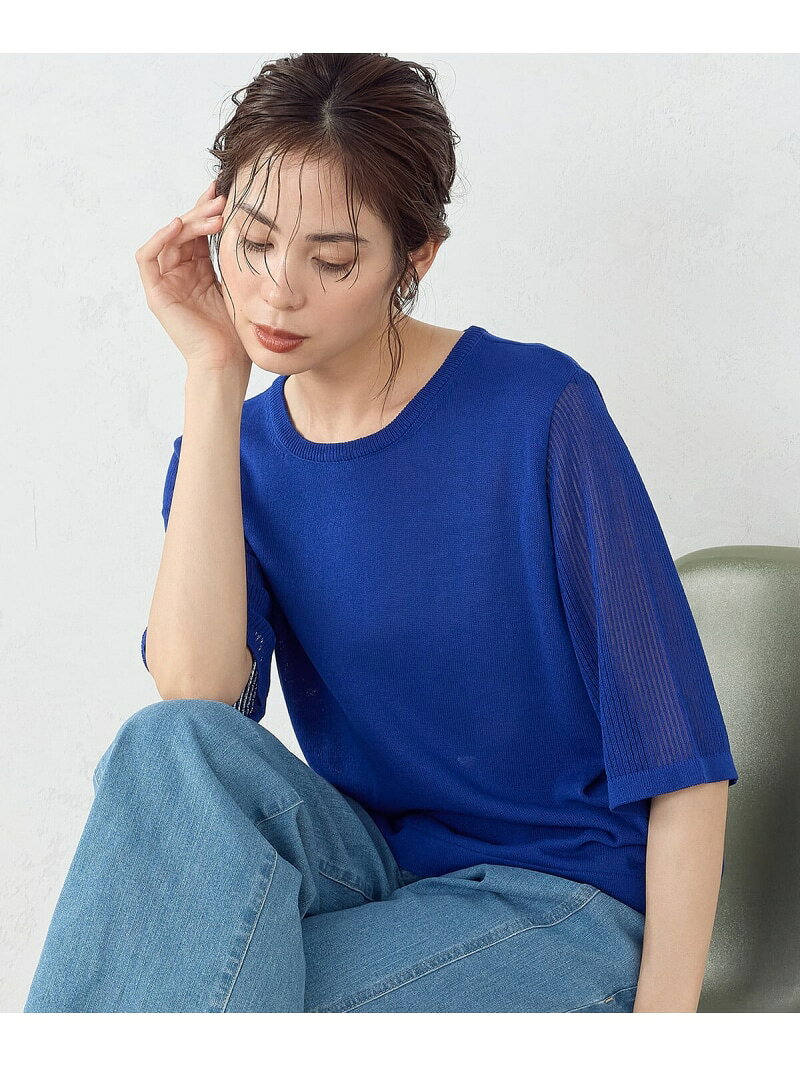乐天商城 - 【SALE／50%OFF】シアースリーブ5分袖ニット COMME CA ISM コムサイズム トップス ニット ブラック ホワイト ブルー【RBA_E】[Rakuten Fashion]