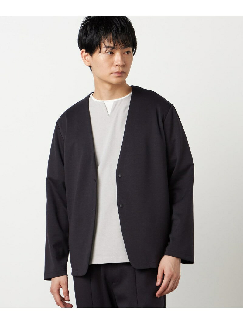 乐天商城 - 【セットアップ対応】ダンボールニット ノーカラージャケット COMME CA ISM コムサイズム ジャケット・アウター ノーカラージャケット ブラック グレー【送料無料】[Rakuten Fashion]