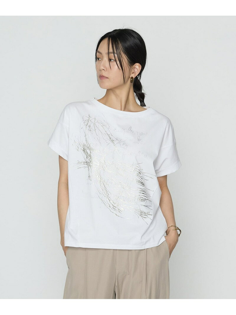 Rakuten - 【SALE／10%OFF】プレーティング天竺 プリントTシャツ Gabardine K.T コムサ トップス カットソー・Tシャツ ホワイト ブラック グレー【RBA_E】【送料無料】[Rakuten Fashion]