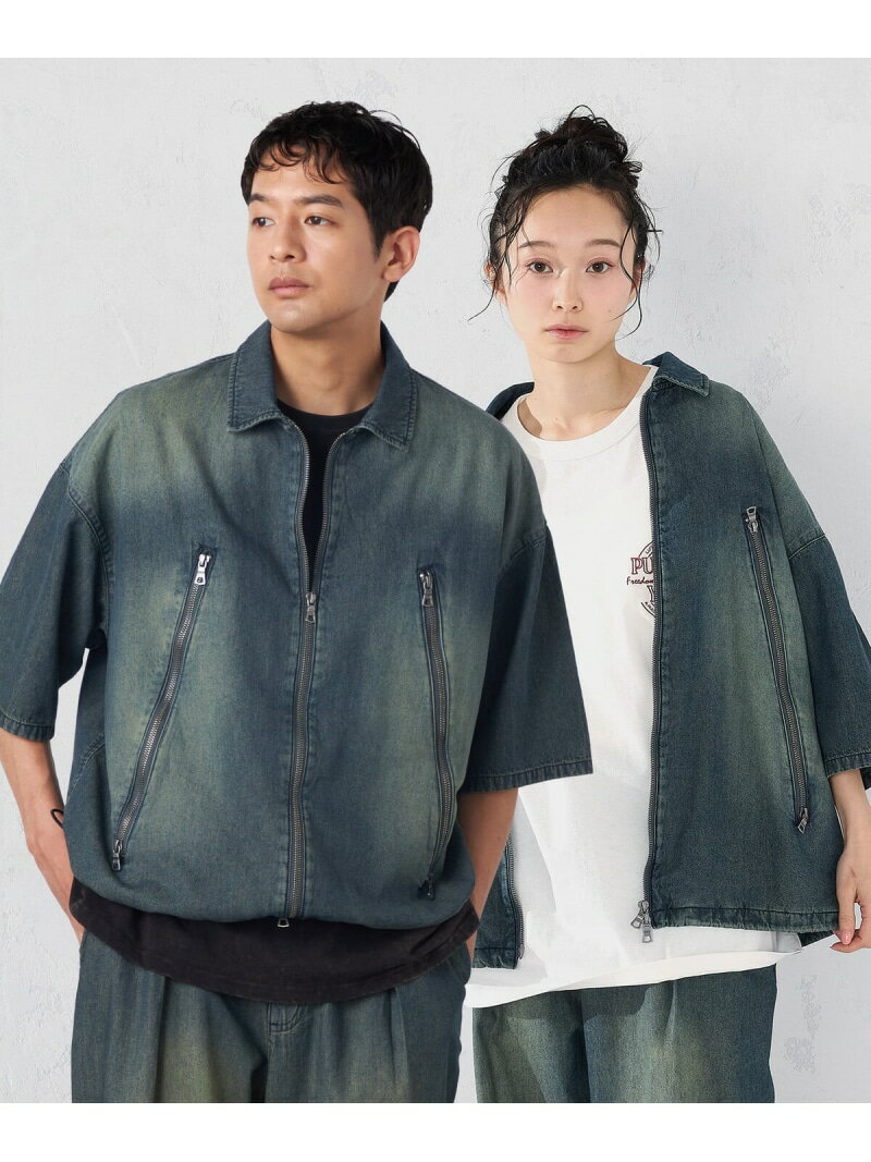 Rakuten - ライトオンスデニム ジップポケット 半袖ブルゾン Purple&Yellow コムサイズム ジャケット・アウター デニムジャケット グレー ブルー【送料無料】[Rakuten Fashion]