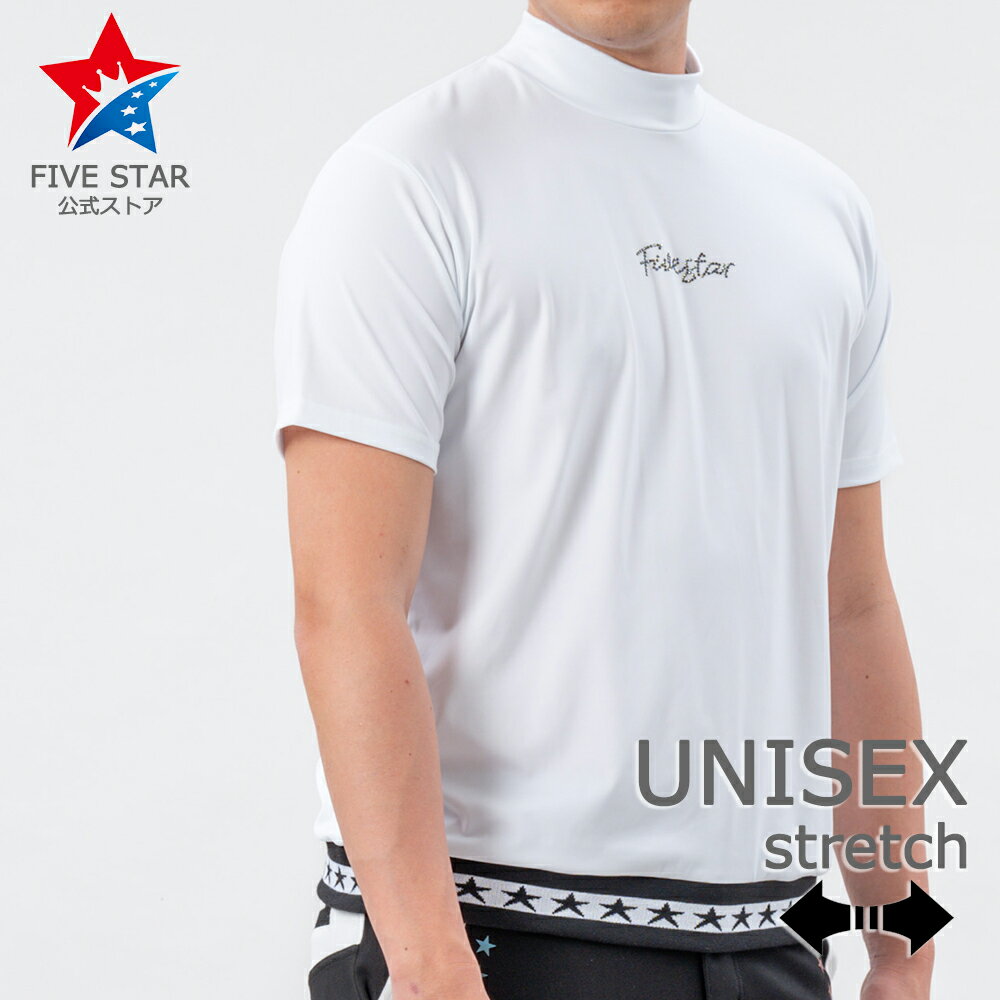 シャツ ゴルフウェア メンズ モックネック 半袖 ストレッチ シンプル ロゴ ストーン スター リブ ホワ..
