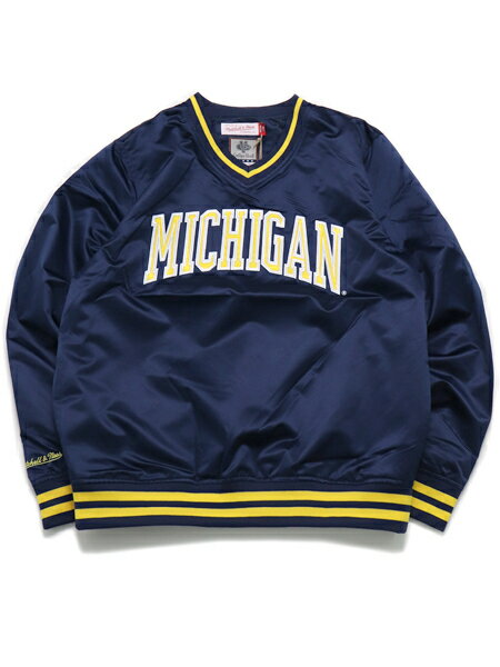 MITCHELL & NESS SIDELINE PULLOVER SATIN JACKET MICHIGAN