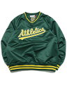 yzMITCHELL & NESS SIDELINE PULLOVER SATIN JACKET ATHLETICSyOJPO4996-OAT-GREENz