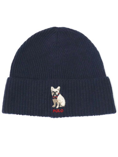 POLO RALPH LAUREN FRENCHIE EMBROIDERED RIB KNIT BEANIE【PC0917-433-NAVY】 POLO RALPH LAUREN FRENCHIE EMBROIDERED RIB KNIT BEANIE【PC0917-433-NAVY】