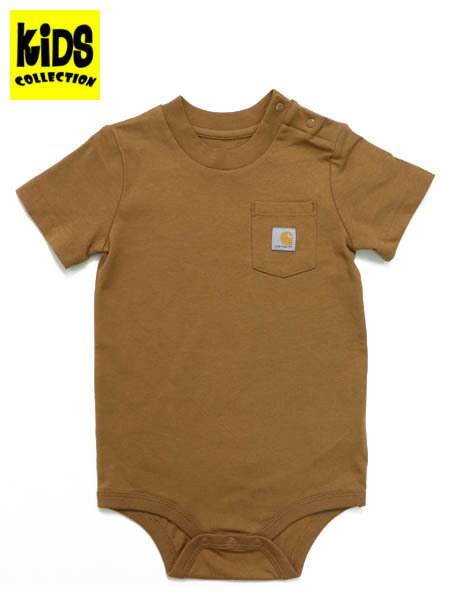 CARHARTT(カーハート) KIDS INF SS POCKET BODYSUIT ・ベビー用(インファント) S/S ボディスーツ ・5.3oz ミッドウエイト コットンジャージー ・クルーネック ・肩と股部分にスナップボタンで着脱が簡単 ・左胸ポケットにカーハートウーブンラベル ・タグレスのネックラベルで滑らかな肌触りを実現 ・インファントサイズ カラー：カーハートブラウン 素材：コットン 100% サイズ (※単位はcmになります。) 3M(INFANT)：着丈32.5　身幅45 6M(INFANT)：着丈34.5　身幅49 9M(INFANT)：着丈37.5　身幅50 12M(INFANT)：着丈39　身幅50 18M(INFANT)：着丈41　身幅55 24M(INFANT)：着丈43.5　身幅56 ※ベビー(インファント)サイズです。サイズ詳細をよくご確認の上ご購入下さい。 ※USサイズ表記のため大きめの作りとなっております。サイズ感には個人差がございますので、あくまでも目安とお考え下さい。 ※こちらの商品は海外商品の為、製造過程で色ムラやプリント汚れなど多少付着している場合や、輸送過程での付属品(箱,紙タグ等)の破損などがある場合がございます。ご理解の上ご購入をお願い致します。 ※価格・デザイン・仕様について、メーカーの都合により予告なく変更することがあります。あらかじめご了承ください。 ※上記のサイズ詳細は商品により若干の誤差が生じる可能性がございます。 ※ご使用のPC環境により、製品によっては実際の商品と若干の色合いの違いが生じる場合があります。 ※商品到着後7日以上経過した商品・プライスダウンしたセール商品の返品交換は、一切お受けする事が出来ませんのでご注意ください。詳しくは、返品交換についてをご覧ください。 【在庫について】 すべての商品は実店舗、自社サイトとの共有在庫となります。 在庫更新は随時(実店舗営業時間内のみ)おこなっておりますが、ご注文いただきました商品をご用意できない場合もございます。 その場合、3日以内に必ず電話もしくはメールにてお知らせいたします。あらかじめご了承ください。 ◆サイズ採寸方法はこちら◆