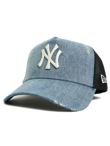NEW ERA 9FORTY A-FRAME TRUCKER DAMAGED DNM NYY【14388619-WASH DENIM】 NEW ERA 9FORTY A-FRAME TRUCKER DAMAGED DNM NYY【14388619-WASH DENIM】