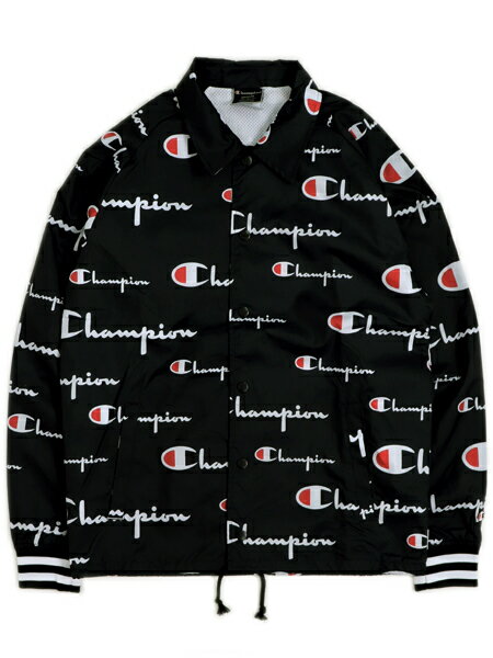 チャンピオン コーチジャケット メンズ 【MEGA SALE】CHAMPION SATIN COACHES JACKET MULTI SCRAPE SCIPT【V5089P-8S-BLACK】