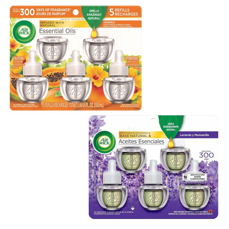 Air Wick エアーウィック エッセンシャルオイル リフィル ハワイ エキゾチック パパイア/ハイビスカス ラベンダー 詰め替え用 5個セット 芳香器 芳香剤 フレグランス 輸入品