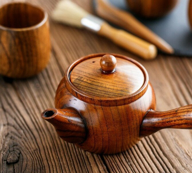 中国スタイル 伝統 自然 木製 ティーポット ロングハンドル ポータブル コーヒー ティー メーカーポット ケトル 父の日