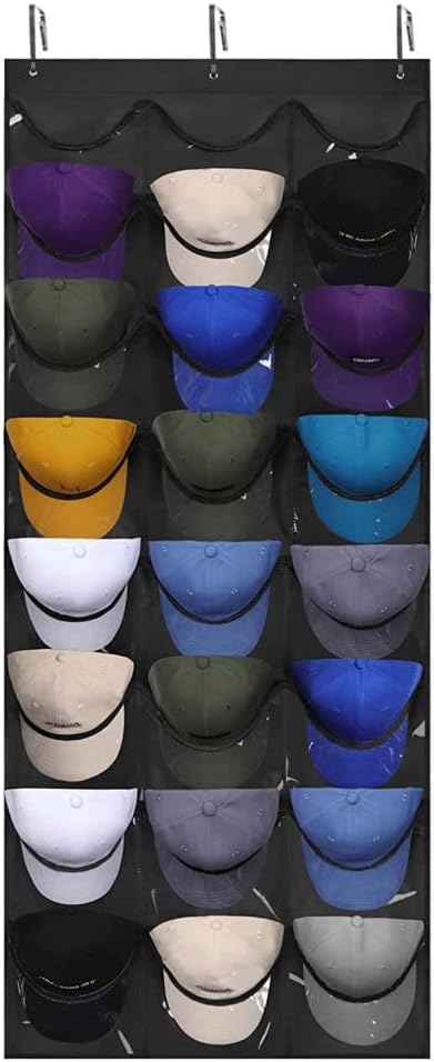ウォールポケット 24ポケット 野球帽収納 壁掛け ドア掛け 吊り下げ収納 大容量 帽子収納ケース 防塵 壁掛け 収納ボックス 帽子ホルダー 靴下 パンツ ブラジャー ネクタイも収納可能 父の日