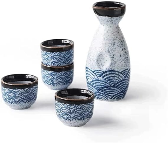清酒カップ 酒ポット陶器 和風海波酒製作ワインカップ 手編集 セラミックス 手作り 酒鉢4セット 父の日